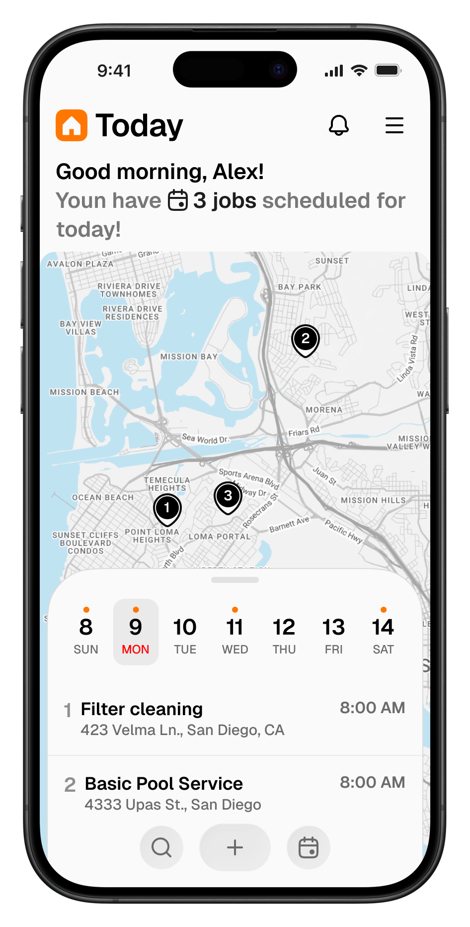 Homespace mobile app showing today's route